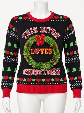 Spencer’s funny Christmas Tinsel Wreath Ugly Sweater Small